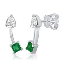 Load image into Gallery viewer, 14K Gold Emerald &amp; Diamond Stud Earrings