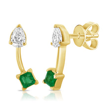 Load image into Gallery viewer, 14K Gold Emerald &amp; Diamond Stud Earrings