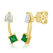 Load image into Gallery viewer, 14K Gold Emerald &amp; Diamond Stud Earrings