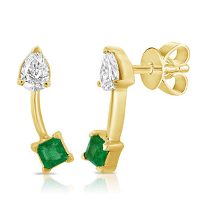 14K Gold Emerald & Diamond Stud Earrings