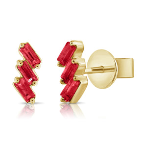 14k Gold & Baguette Gemstone Stud Earrings