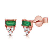 Load image into Gallery viewer, 14K Gold Emerald &amp; Diamond Stud Earrings