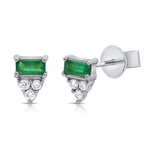 Load image into Gallery viewer, 14K Gold Emerald &amp; Diamond Stud Earrings