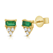 Load image into Gallery viewer, 14K Gold Emerald &amp; Diamond Stud Earrings