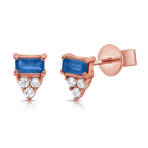 14K Gold Diamond & Sapphire Stud Earrings