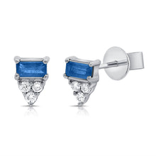 Load image into Gallery viewer, 14K Gold Diamond &amp; Sapphire Stud Earrings