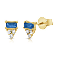 Load image into Gallery viewer, 14K Gold Diamond &amp; Sapphire Stud Earrings