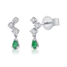Load image into Gallery viewer, 14K Gold Diamond &amp; Emerald Dangle Stud Earrings