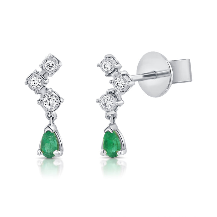 14K Gold Diamond & Emerald Dangle Stud Earrings