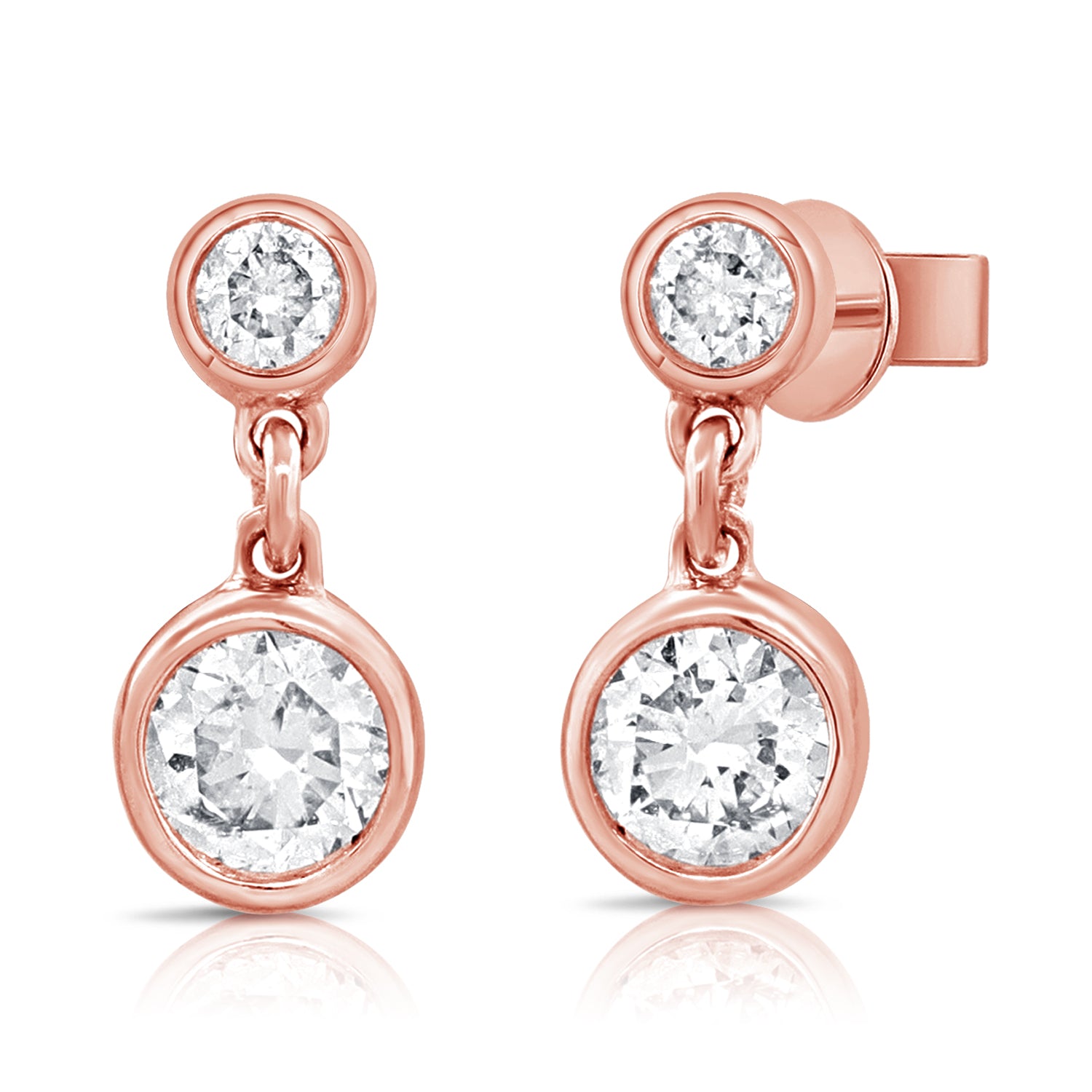 14K Gold Diamond Bezel Set Dangle Earrings - 0.26 CT