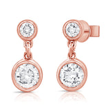 14K Gold Diamond Bezel Set Dangle Earrings - 0.26 CT