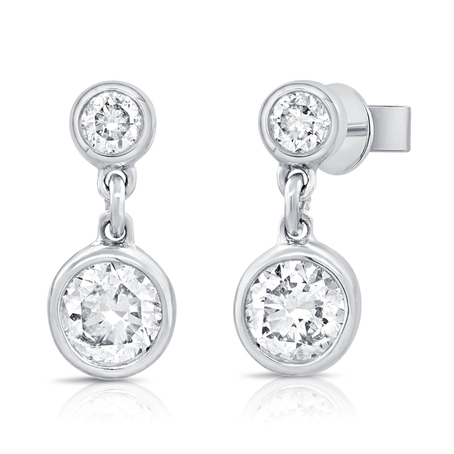 14K Gold Diamond Bezel Set Dangle Earrings - 0.26 CT