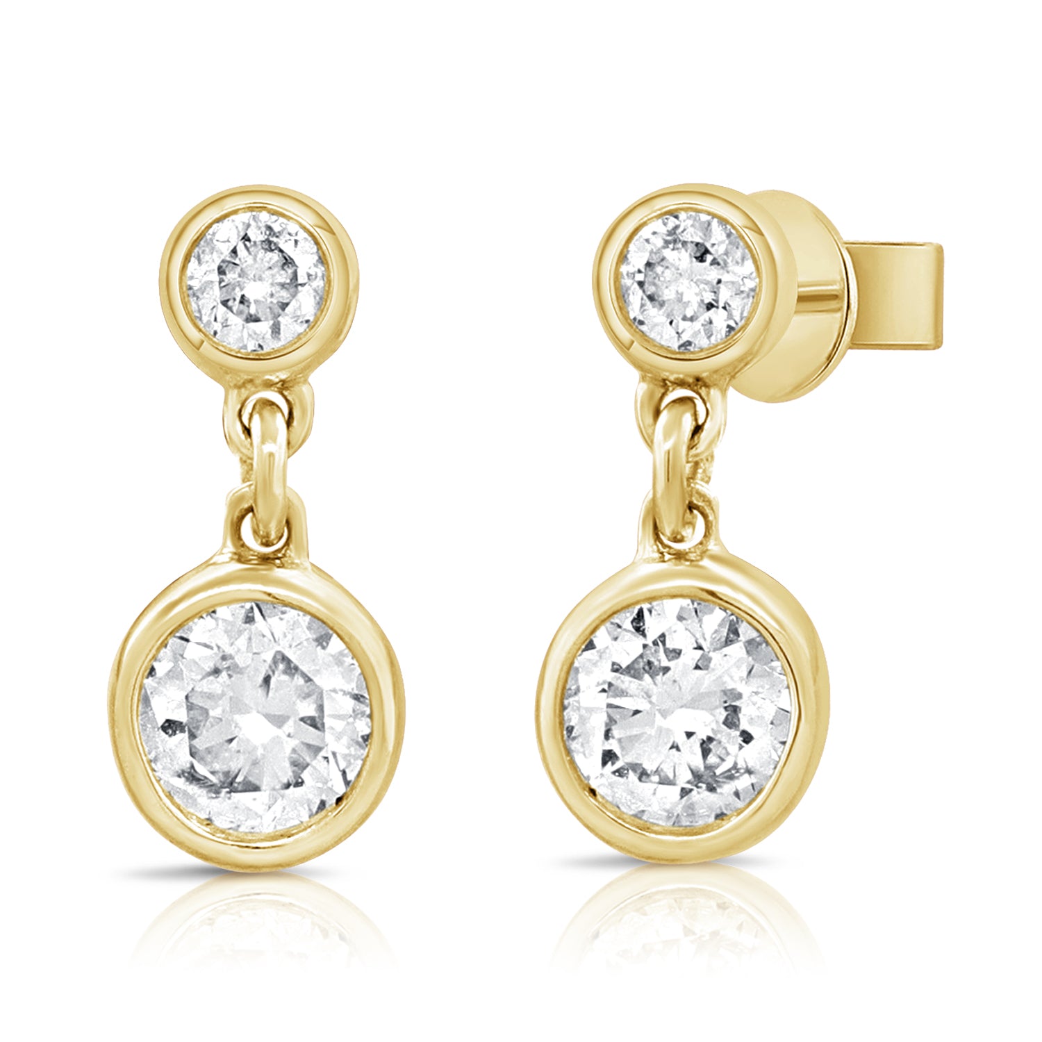 14K Gold Diamond Bezel Set Dangle Earrings - 0.26 CT