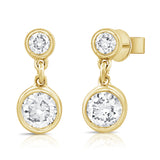 14K Gold Diamond Bezel Set Dangle Earrings - 0.26 CT
