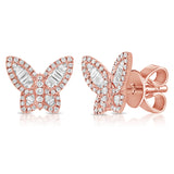 14K Gold & Diamond Butterfly Stud Earrings - 0.75ct
