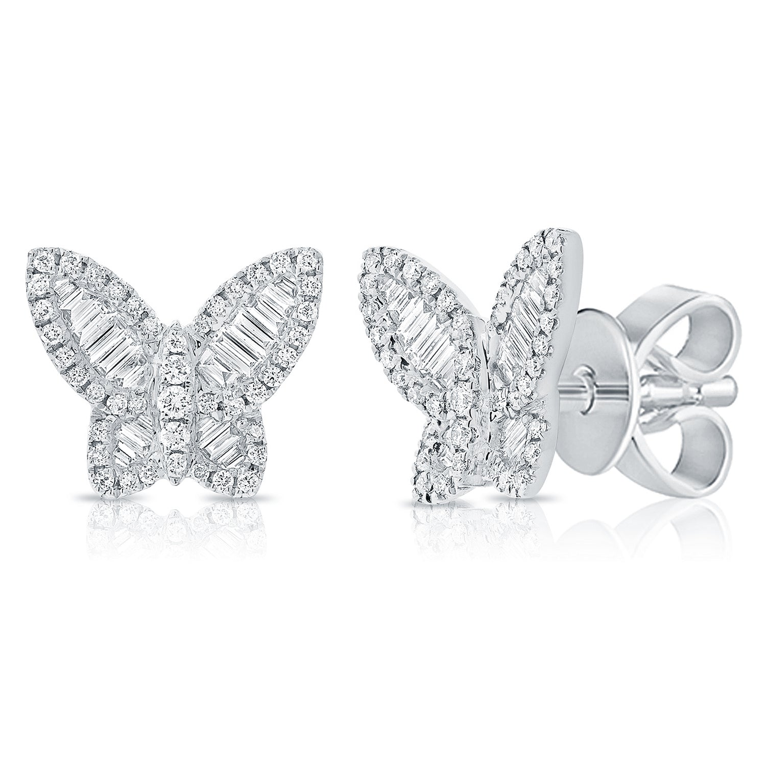 14K Gold & Diamond Butterfly Stud Earrings - 0.75ct