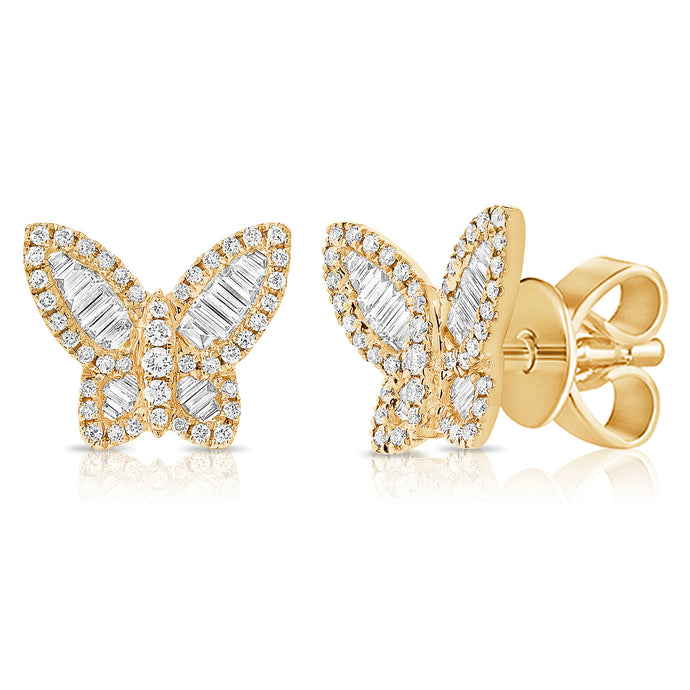 14K Gold & Diamond Butterfly Stud Earrings