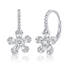 Load image into Gallery viewer, 14K Gold Baguette Diamond Flower Earrings
