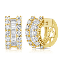 Load image into Gallery viewer, 14K Gold Baguette &amp; Diamond Huggie Earrings