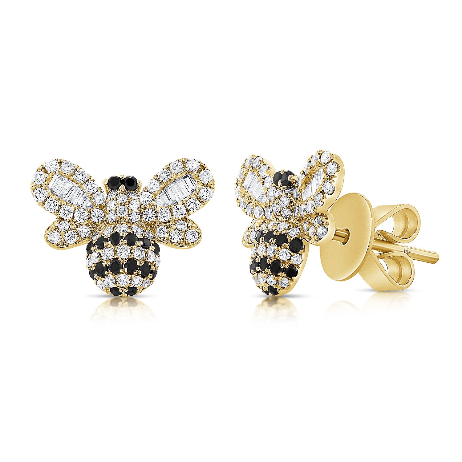 14K Gold Black & White Diamond Bumble Bee Earrings - 0.51 CT