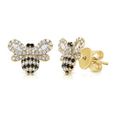 14K Gold Black & White Diamond Bumble Bee Earrings - 0.51 CT