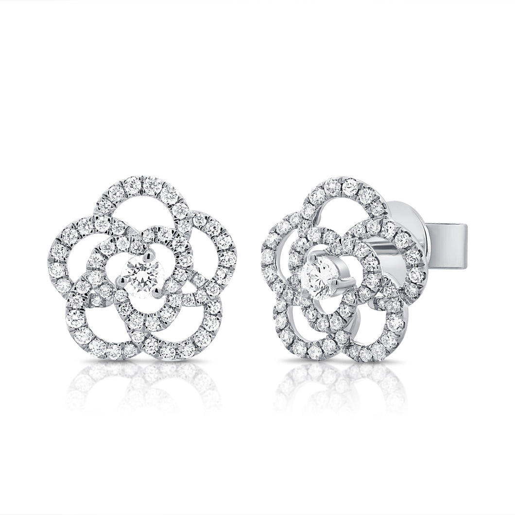 14K Gold & Diamond Flower Stud Earrings
