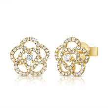 Load image into Gallery viewer, 14K Gold &amp; Diamond Flower Stud Earrings