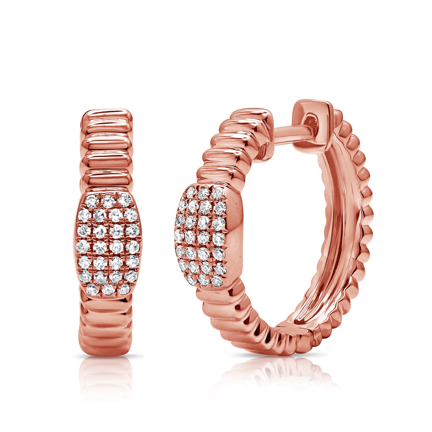 14K Gold & Diamond Fluted Huggie Earrings - 0.11ct