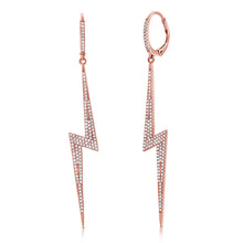 Load image into Gallery viewer, 14K Gold &amp; Diamond Elongated Lightning Bolt Dangle Earrings