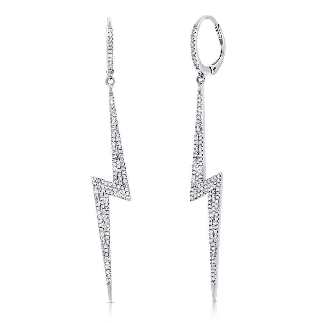 14K Gold & Diamond Elongated Lightning Bolt Dangle Earrings