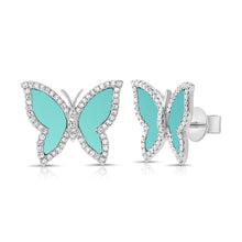 Load image into Gallery viewer, 14K Gold Turquoise &amp; Diamond Butterfly Stud Earrings