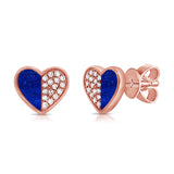 14K Gold Lapis & Diamond Heart Stud Earrings- 0.14 CT