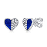 14K Gold Lapis & Diamond Heart Stud Earrings- 0.14 CT