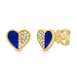 14K Gold Lapis & Diamond Heart Stud Earrings- 0.14 CT