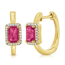 Load image into Gallery viewer, 14K Gold Pink Sapphire &amp; Diamond Huggie Earrings