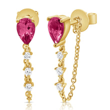 Load image into Gallery viewer, 14K Gold Pink Sapphire &amp; Diamond Dangle Stud Chain Earrings