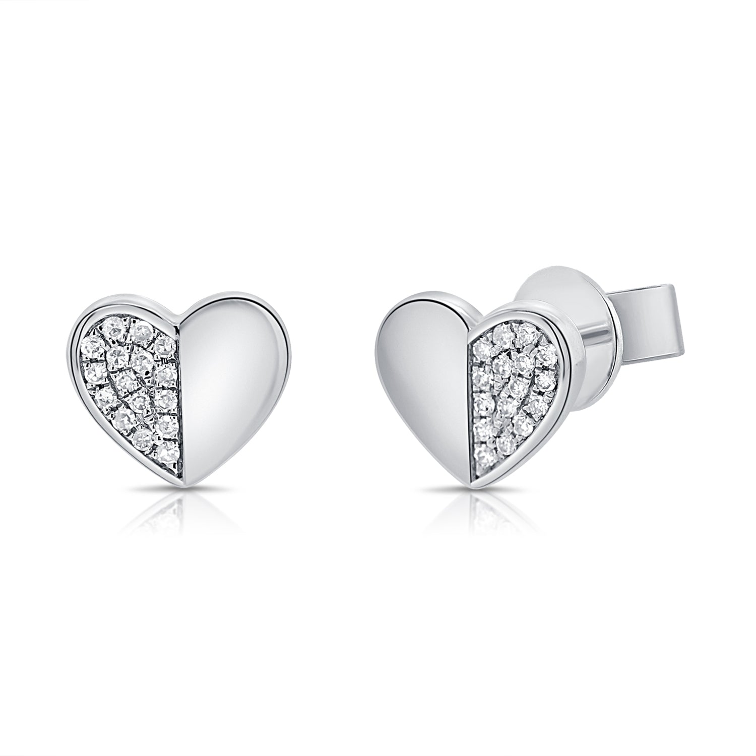 14K Gold Diamond Heart Stud Earrings - 0.11 CT