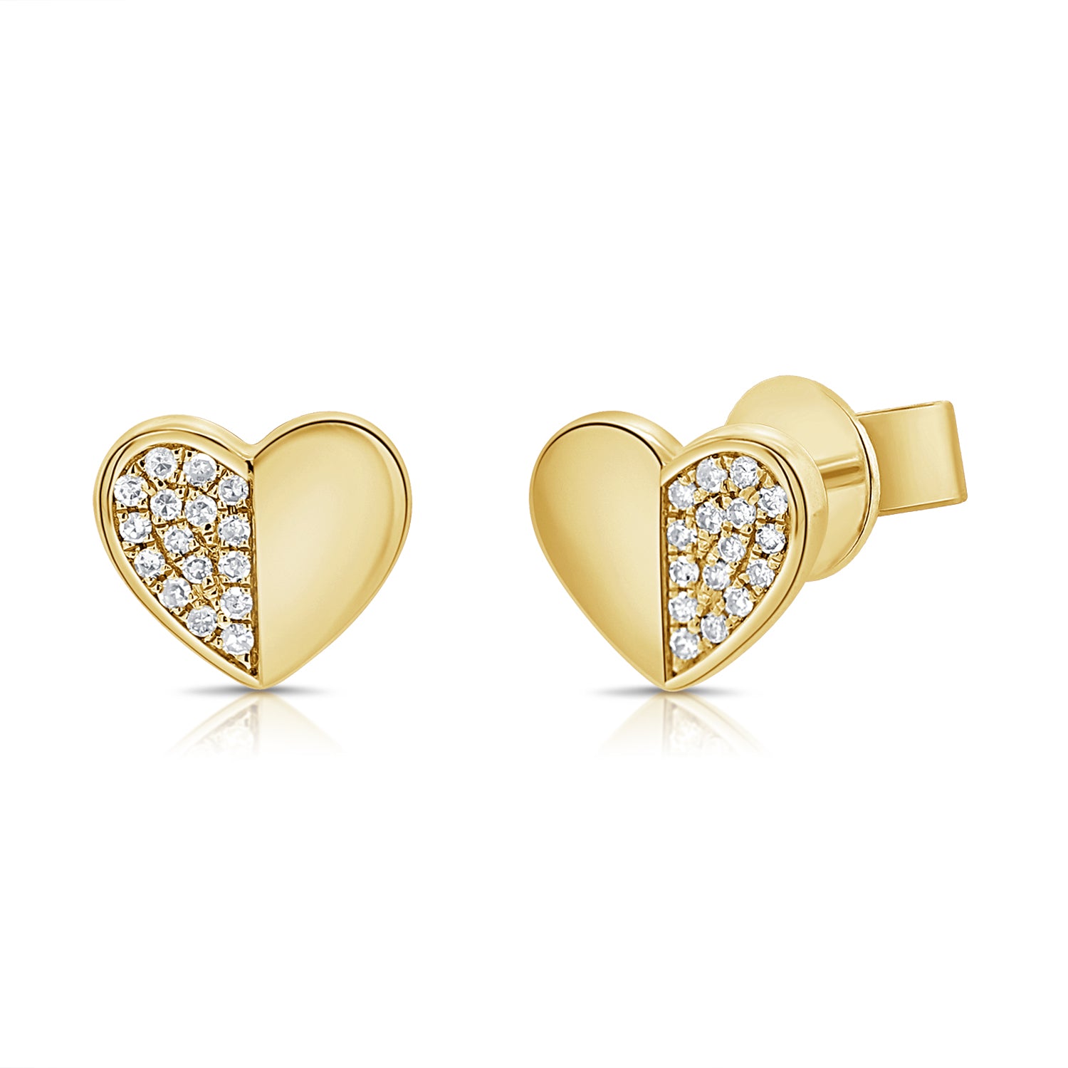 14K Gold Diamond Heart Stud Earrings - 0.11 CT
