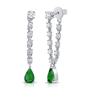 14k Gold Diamond & Emerald Dangle Earrings