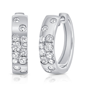 14k Gold & Floating Diamond Huggie Earrings
