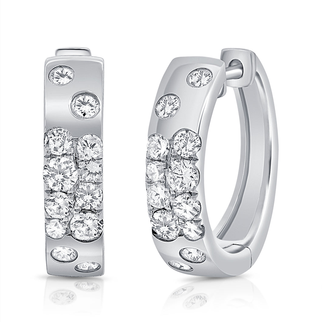 14k Gold & Floating Diamond Huggie Earrings