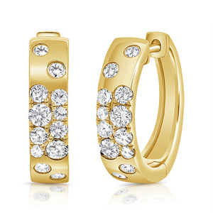 14k Gold & Floating Diamond Huggie Earrings