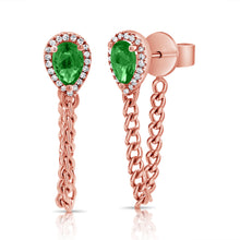 Load image into Gallery viewer, 14K Gold Emerald &amp; Diamond Dangle Earrings