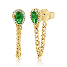 Load image into Gallery viewer, 14K Gold Emerald &amp; Diamond Dangle Earrings