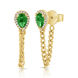 14K Gold Emerald & Diamond Dangle Earrings