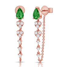 Load image into Gallery viewer, 14k Gold Diamond &amp; Emerald Dangle Stud Earrings