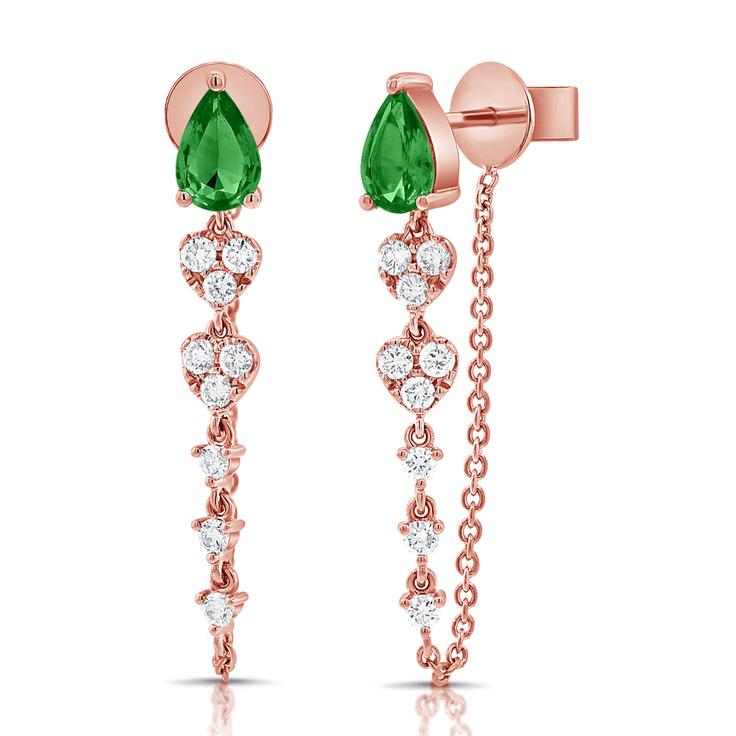 14k Gold Diamond & Emerald Dangle Stud Earrings