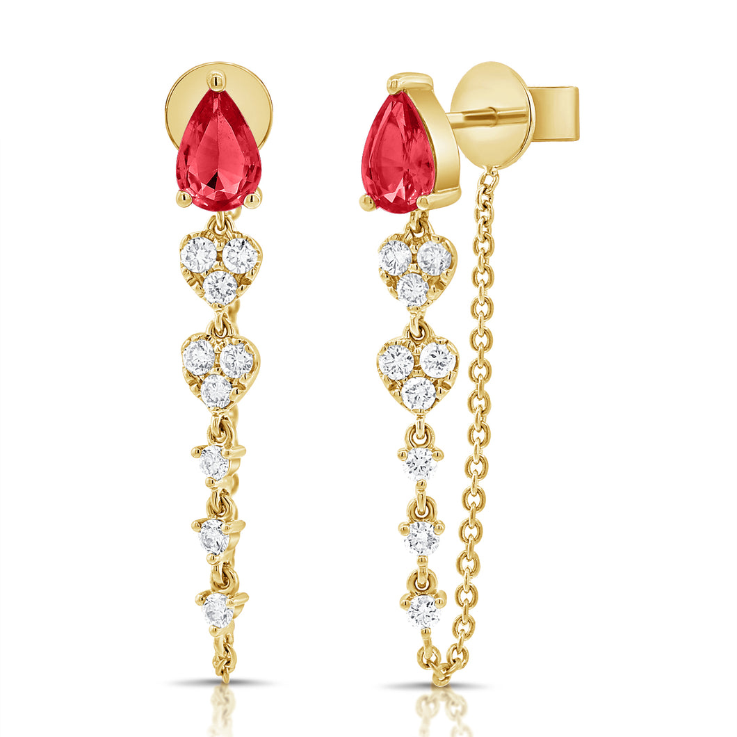 14K Gold Ruby & Diamond Dangle Earrings