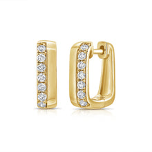 Load image into Gallery viewer, 14K Gold &amp; Diamond Rectangle Huggie Earrings