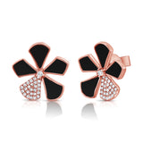 14K Gold Diamond & Onyx Flower Stud Earrings - 0.04 CT